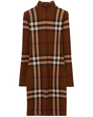 strapless open back dress Brown Plaid Pleated Mini Dress