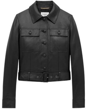 Saint Laurent Leather Cropped Jacket - Black