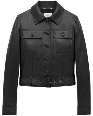 Saint Laurent Leather Cropped Jacket - Black
