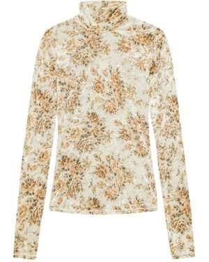 Ganni Floral Printed Roll-Neck Top - White