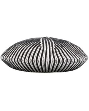 Pinko Logo-Embroidered Striped Knitted Beret - White