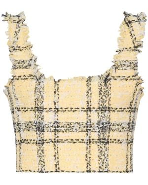 Balmain Glitter Plaid Tweed Cropped Top - Metallic