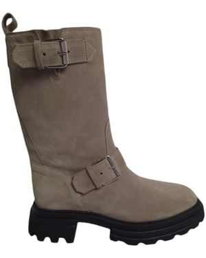 Hogan Buckled Biker Boots - Brown