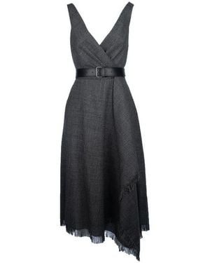 Dior V-Neck Belted Fringed Edge Dress - Multicolor