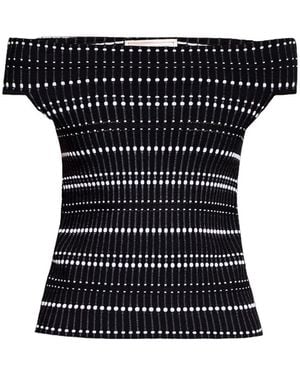 McQueen Graphic Printed Denuded Shoulders Top - Black