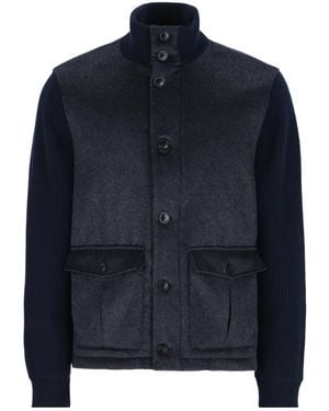 Herno Knit-Panel High Collar Knitted Jacket - Blue