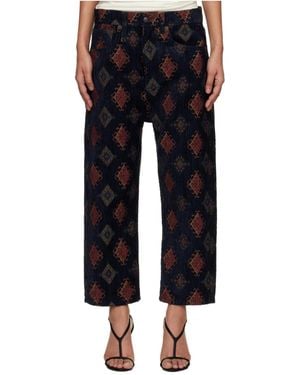 R13 Jacquard Straight-Leg Cropped Casual Pants - Black