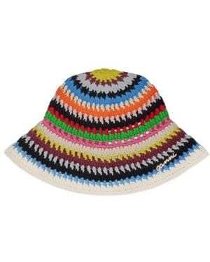 Ganni Multicolour Crochet Bucket Hat - White