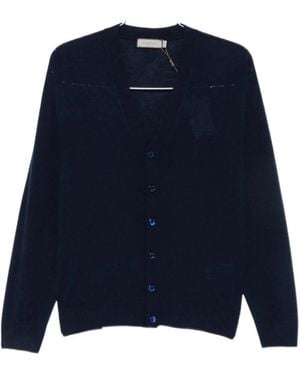 Canali Button-Fastening V-Neck Cardigan - Blue
