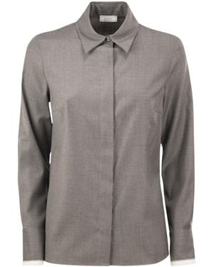 Peserico Contrast Cuff Button-Up Shirt - Grey