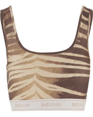 Just Cavalli Print Sleeveless Crop Top - Natural