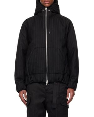 Sacai Hoodie Pinstriped Zip-Up Hooded Jacket - Black