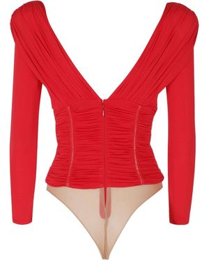 Elisabetta Franchi Ruched Zip Bodysuit - Red