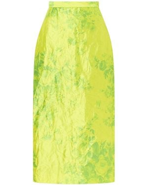Erdem Printed Pleated Midi Skirt - Yellow