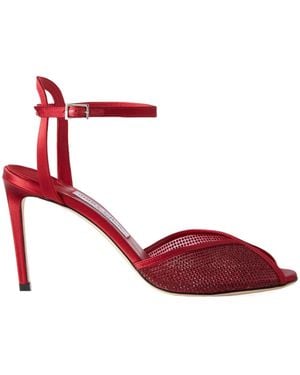Jimmy Choo Sacora Crystal-Embellished Mesh Sandals - Red