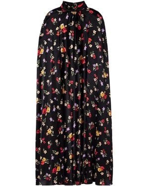 Rodarte Cape-Effect Printed Silk-Charmeuse Midi Dress - Black