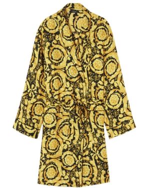 Versace Baroque Pattern-Print Silk Robe - Yellow