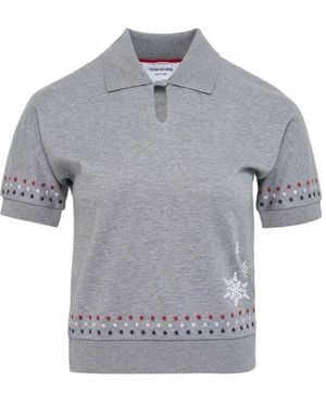 Thom Browne Star-Motif Polo Top - Grey
