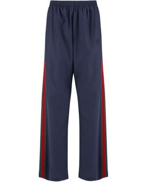 Gucci Technical Silk Poplin Pants With Web - Blue