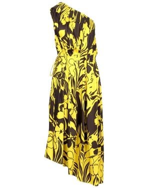 N°21 Floral-Print One-Shoulder Midi Dress - Yellow