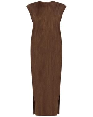 Issey Miyake Swing Solid Pleated Midi Dress - Brown