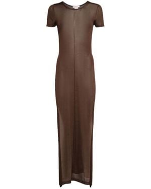 Lemaire Shiny Viscose Column Dress W/ Slits - Brown