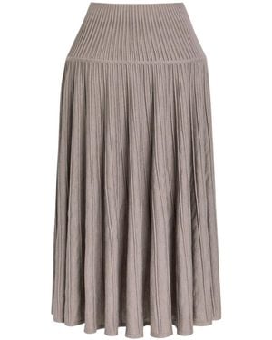 Alaïa Crinoline Ribbed Structured Wool-Blend Midi Skirt - Gray