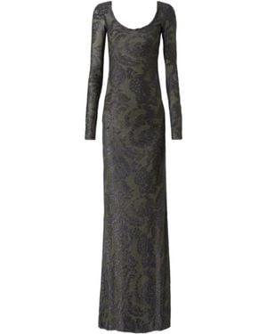 Etro Chenille Jacquard Long Dress With Paisley Foliage Motif - Black