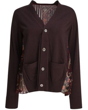 Sacai Panelled Knitted Cardigan - Brown