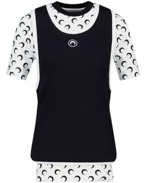 Marine Serre Layered Jersey Short Sleeved T-Shirt - Black