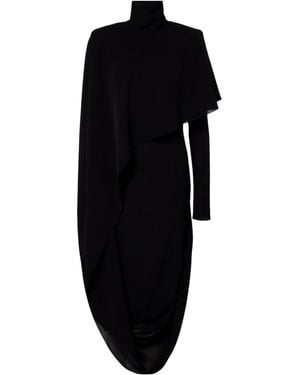 Mugler Asymmetric Caped Crepe Midi Dress - Black