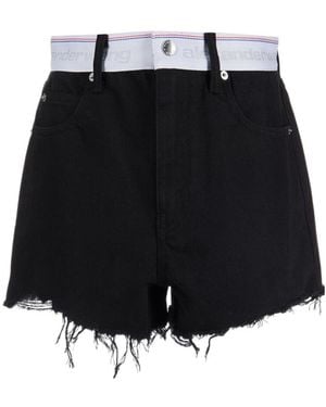 T By Alexander Wang Logo-Waistband Denim Shorts - Black