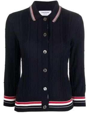 Thom Browne Rwb Stripe Trim Polo Top - Blue