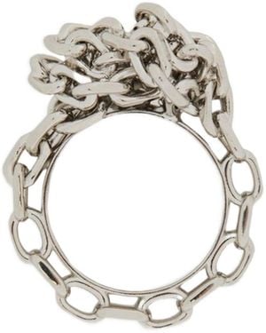Jil Sander Engraved-Logo Knotted-Chain-Detail Ring - White