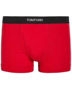 Tom Ford Logo Stretch-Cotton Boxer Briefs - Red