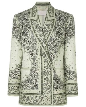 Zimmermann Matchmaker Double-Breasted Printed Linen Blazer - Green