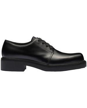 Prada Brushed Leather Derby Shoes - Black
