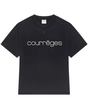 Courreges Logo-Print Stonewashed T-Shirt - Black