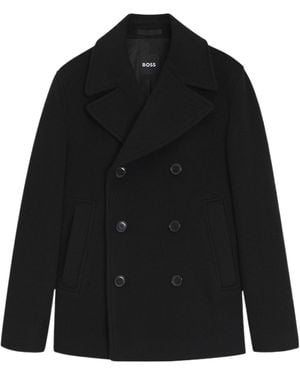 BOSS Double-Breasted Short Wool Coat - Black