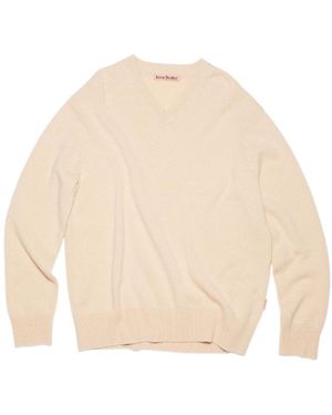 Acne Studios Ribbed-Knit V-Neck Jumper - Natural