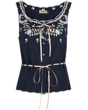 RIXO London Embroidered Cotton Top - Blue