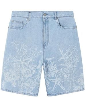 Versace Barocco Sea Mid-Rise Denim Shorts - Blue