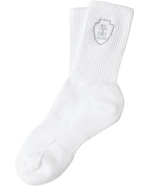 Brunello Cucinelli Logo Emblem Ribbed Ankle Socks - White