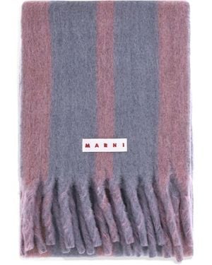 Marni Logo Patch Fringed Scarf - Purple