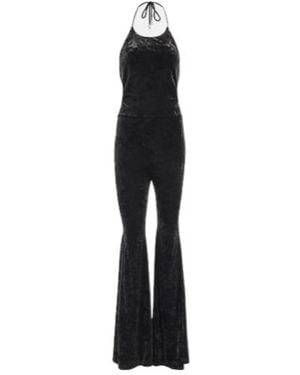Alexandre Vauthier Halterneck Flared Velvet Jumpsuit - Black