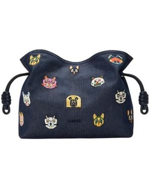 Loewe Logo Detail Embroidered Clutch Bag - Blue