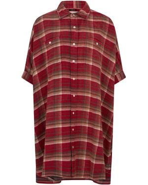 R13 Oversized Plaid Shirt Dress - Red
