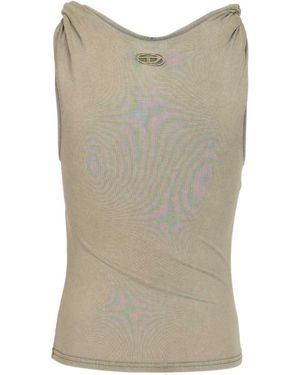 DIESEL Logo Embroidered Ribbed Tank Top - Natural