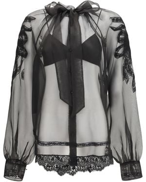 Ermanno Scervino Sheer Bow-Tie Lace Blouse - Gray