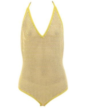 Bottega Veneta Halterneck Mesh Bodysuit - Yellow